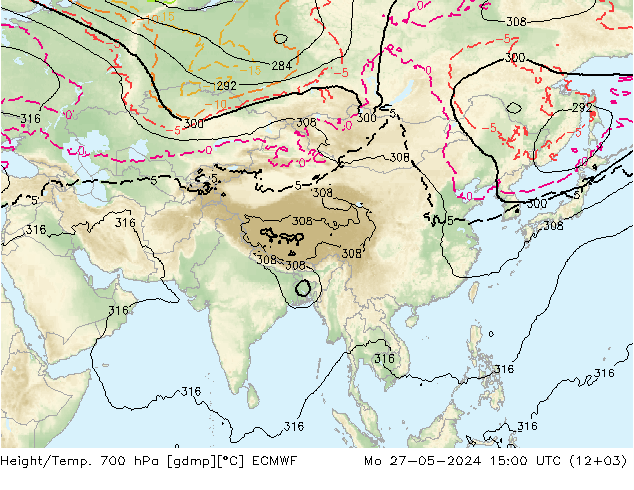 Height/Temp. 700 hPa ECMWF Mo 27.05.2024 15 UTC