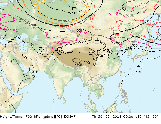 Géop./Temp. 700 hPa ECMWF jeu 30.05.2024 00 UTC