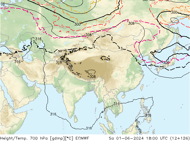 Géop./Temp. 700 hPa ECMWF sam 01.06.2024 18 UTC