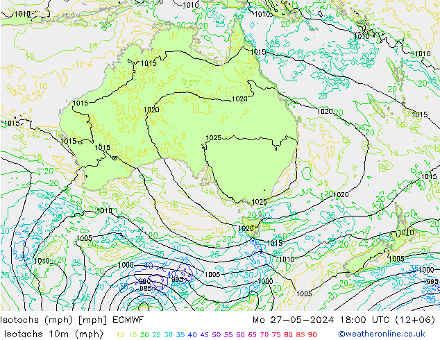 Isotachs (mph) ECMWF lun 27.05.2024 18 UTC