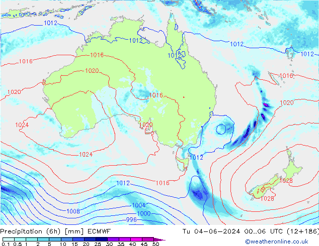 Precipitação (6h) ECMWF Ter 04.06.2024 06 UTC