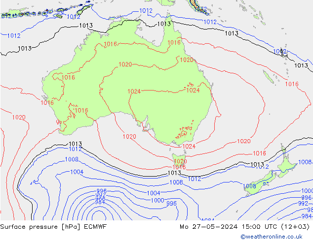 Presión superficial ECMWF lun 27.05.2024 15 UTC