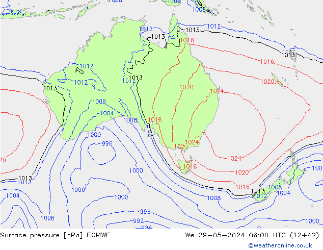 Luchtdruk (Grond) ECMWF wo 29.05.2024 06 UTC