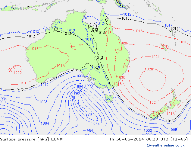 Presión superficial ECMWF jue 30.05.2024 06 UTC