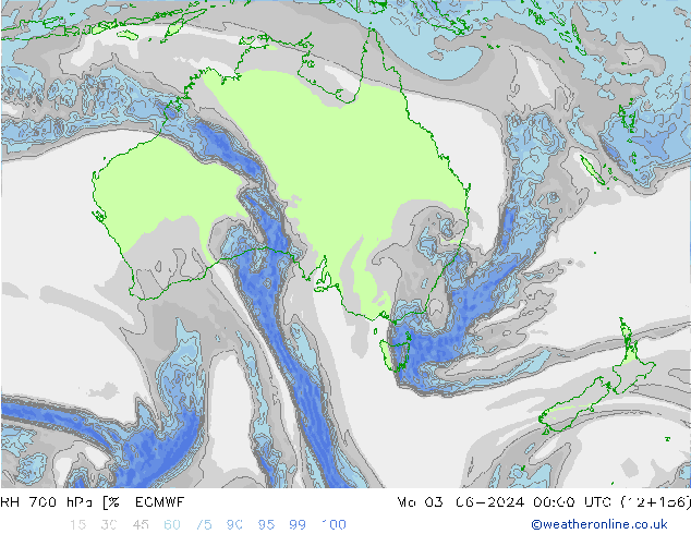 RH 700 hPa ECMWF pon. 03.06.2024 00 UTC