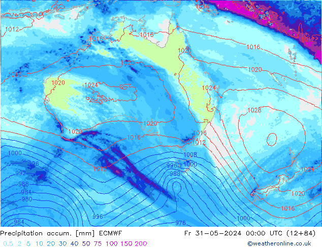 Precipitation accum. ECMWF Fr 31.05.2024 00 UTC