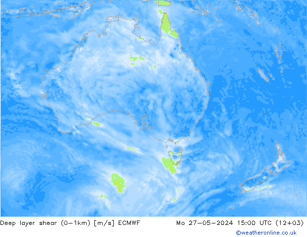 Deep layer shear (0-1km) ECMWF lun 27.05.2024 15 UTC