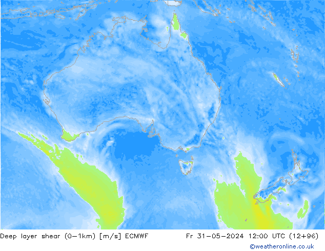 Deep layer shear (0-1km) ECMWF vr 31.05.2024 12 UTC