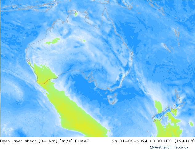 Deep layer shear (0-1km) ECMWF сб 01.06.2024 00 UTC