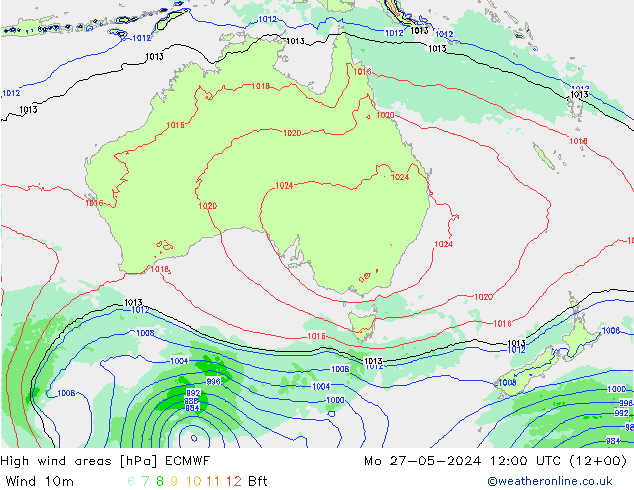 High wind areas ECMWF Mo 27.05.2024 12 UTC