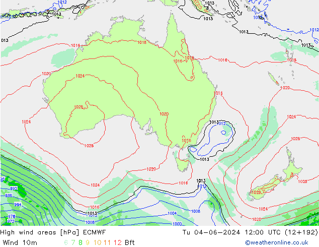 High wind areas ECMWF mar 04.06.2024 12 UTC