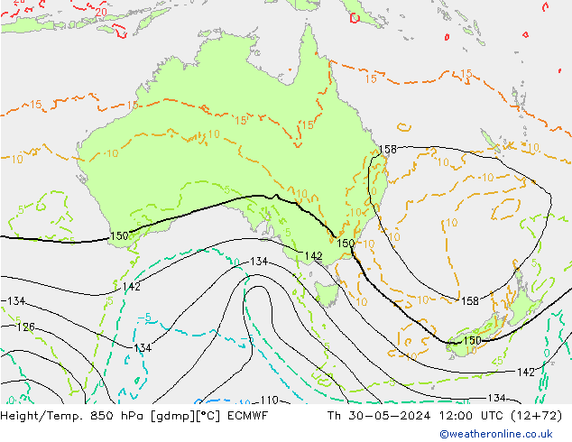 Z500/Rain (+SLP)/Z850 ECMWF czw. 30.05.2024 12 UTC