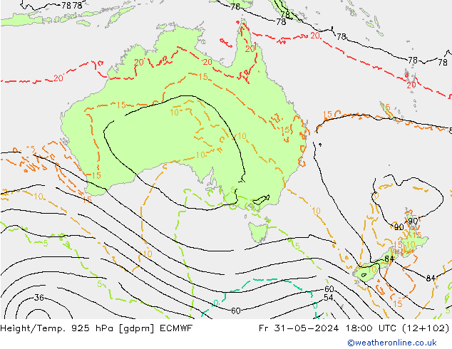 Height/Temp. 925 гПа ECMWF пт 31.05.2024 18 UTC