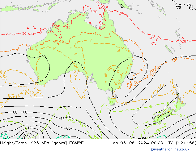 Height/Temp. 925 hPa ECMWF pon. 03.06.2024 00 UTC