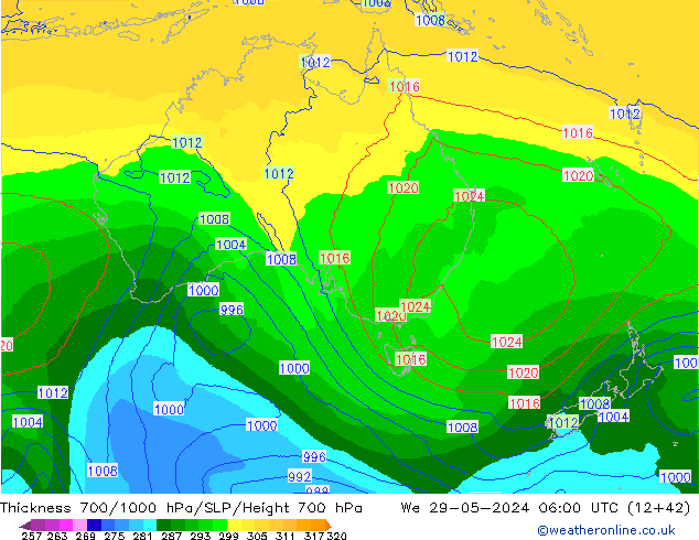 Dikte700-1000 hPa ECMWF wo 29.05.2024 06 UTC