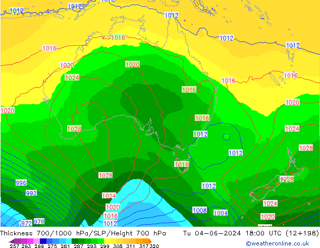 Espesor 700-1000 hPa ECMWF mar 04.06.2024 18 UTC