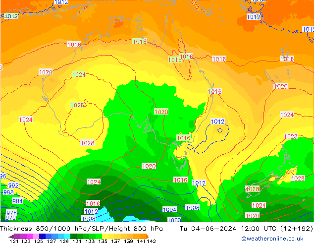 Espesor 850-1000 hPa ECMWF mar 04.06.2024 12 UTC