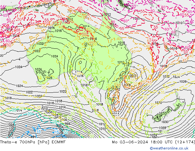 Theta-e 700hPa ECMWF ma 03.06.2024 18 UTC