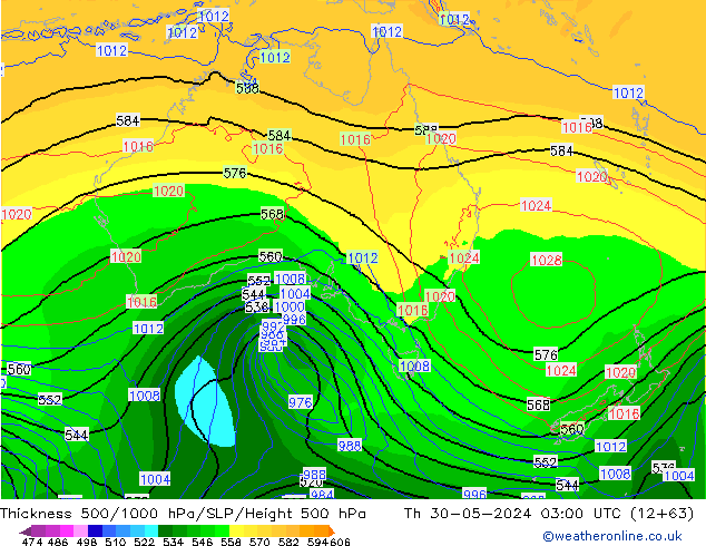 Dikte 500-1000hPa ECMWF do 30.05.2024 03 UTC