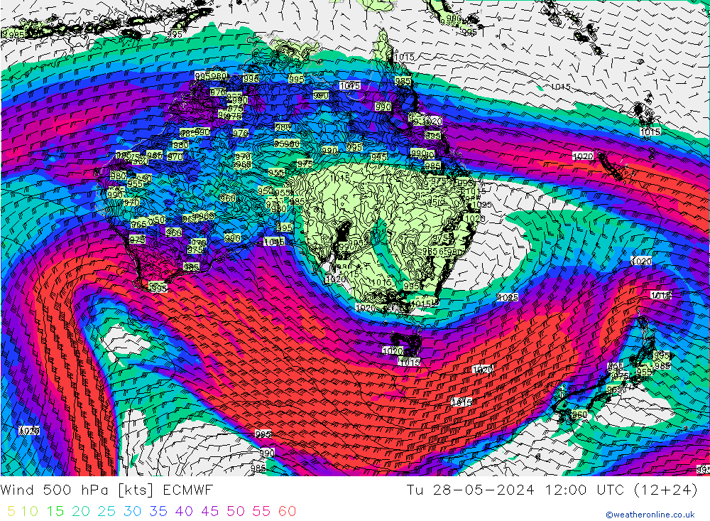 Vent 500 hPa ECMWF mar 28.05.2024 12 UTC