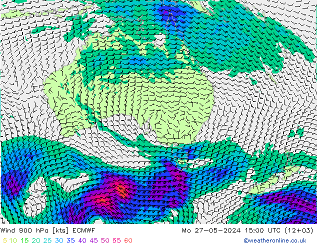 Rüzgar 900 hPa ECMWF Pzt 27.05.2024 15 UTC