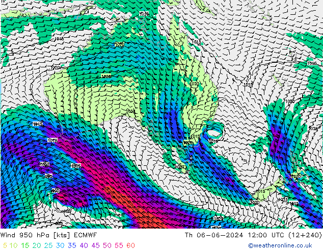 wiatr 950 hPa ECMWF czw. 06.06.2024 12 UTC