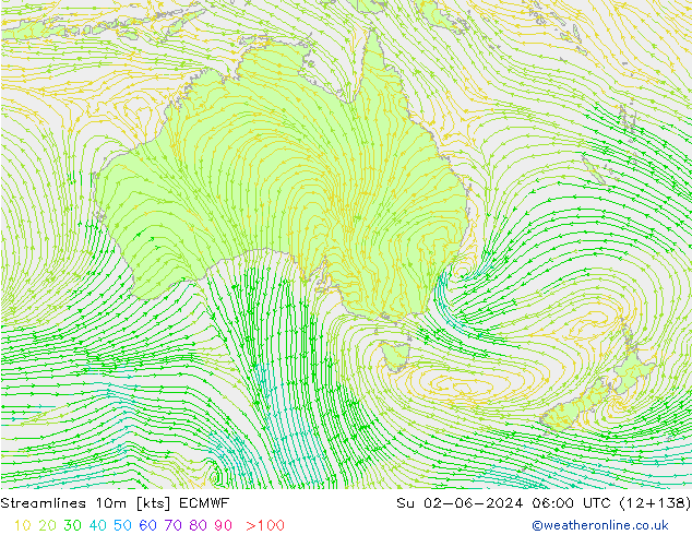 Stromlinien 10m ECMWF So 02.06.2024 06 UTC