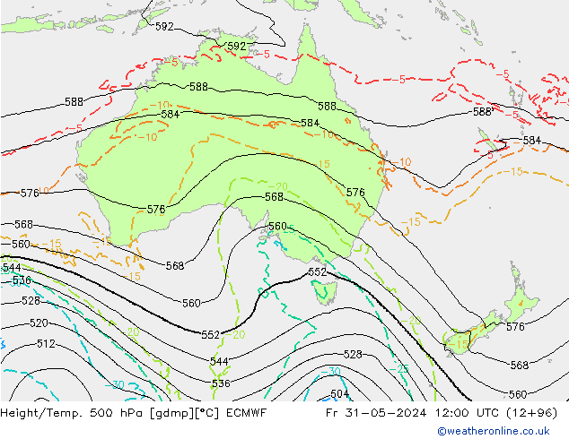 Hoogte/Temp. 500 hPa ECMWF vr 31.05.2024 12 UTC