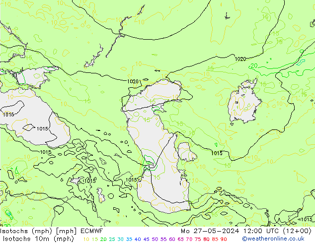 Izotacha (mph) ECMWF pon. 27.05.2024 12 UTC