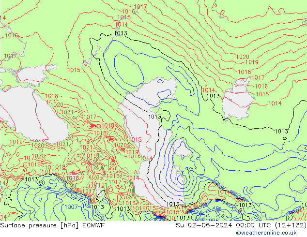 Atmosférický tlak ECMWF Ne 02.06.2024 00 UTC