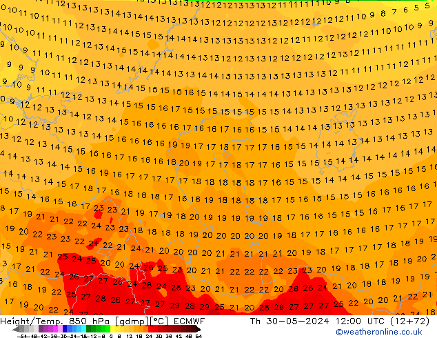 Z500/Rain (+SLP)/Z850 ECMWF jeu 30.05.2024 12 UTC