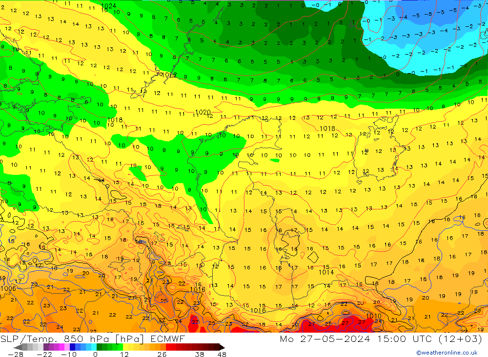 SLP/Temp. 850 hPa ECMWF ma 27.05.2024 15 UTC