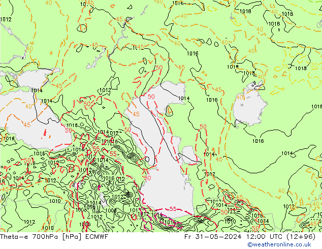 Theta-e 700hPa ECMWF  31.05.2024 12 UTC