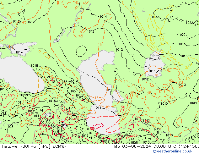 Theta-e 700hPa ECMWF lun 03.06.2024 00 UTC