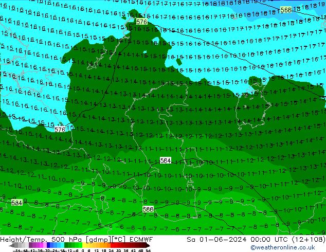 Hoogte/Temp. 500 hPa ECMWF za 01.06.2024 00 UTC