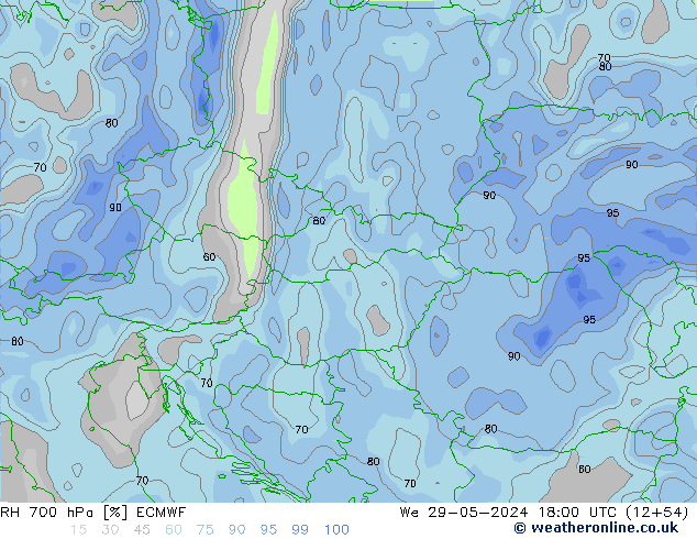 RH 700 hPa ECMWF Mi 29.05.2024 18 UTC