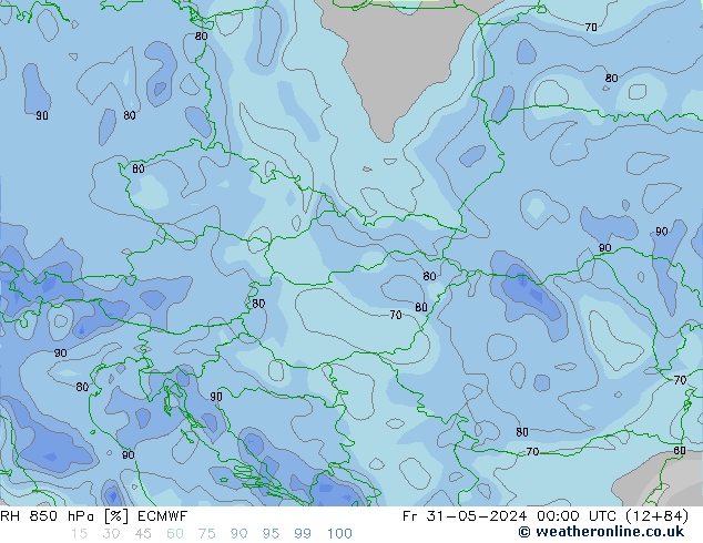 RH 850 hPa ECMWF Pá 31.05.2024 00 UTC