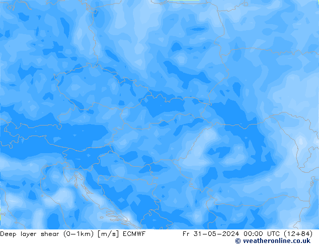 Deep layer shear (0-1km) ECMWF vr 31.05.2024 00 UTC