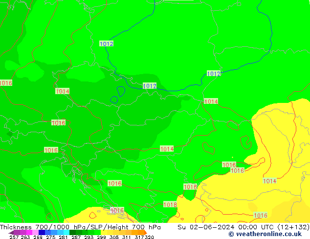 Thck 700-1000 hPa ECMWF Su 02.06.2024 00 UTC