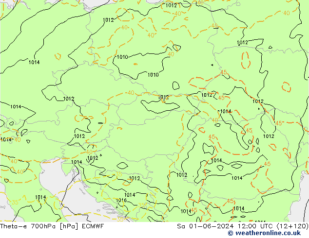 Theta-e 700hPa ECMWF Sáb 01.06.2024 12 UTC