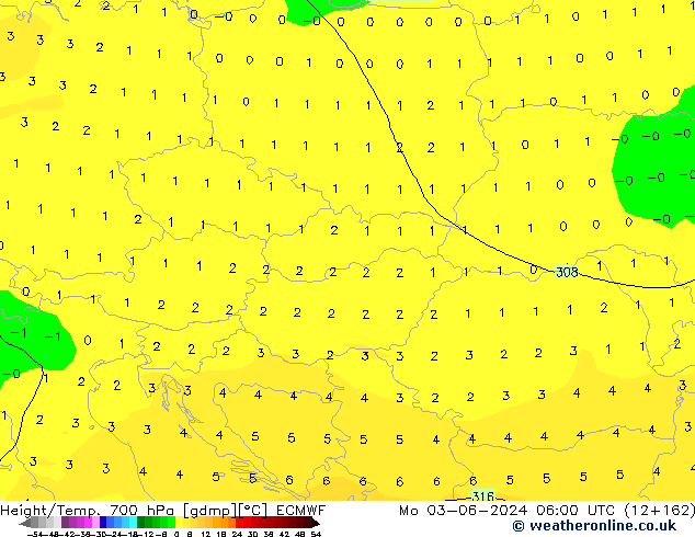 Height/Temp. 700 hPa ECMWF Po 03.06.2024 06 UTC