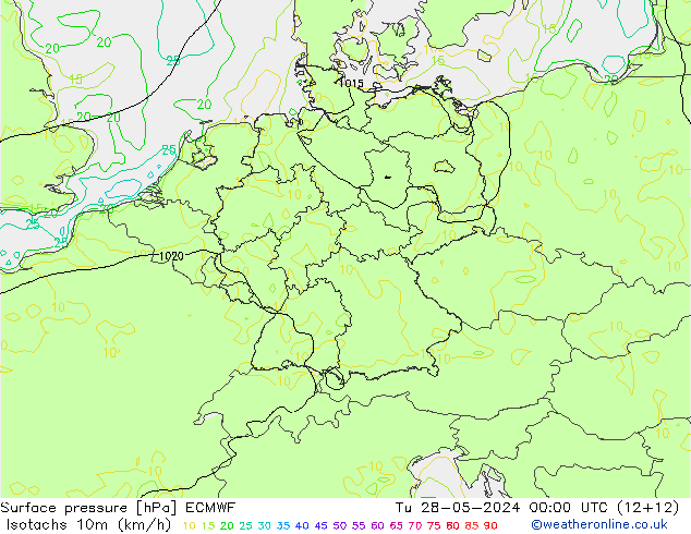 Isotachs (kph) ECMWF Tu 28.05.2024 00 UTC