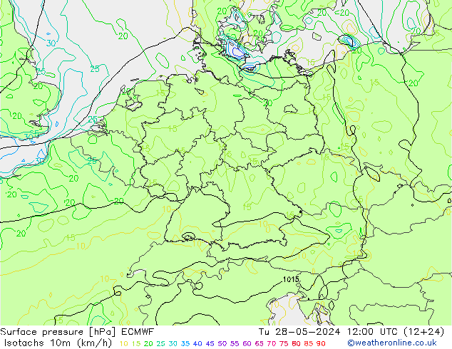 Isotachen (km/h) ECMWF Di 28.05.2024 12 UTC