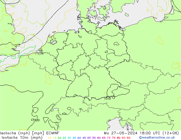 Isotachs (mph) ECMWF Mo 27.05.2024 18 UTC