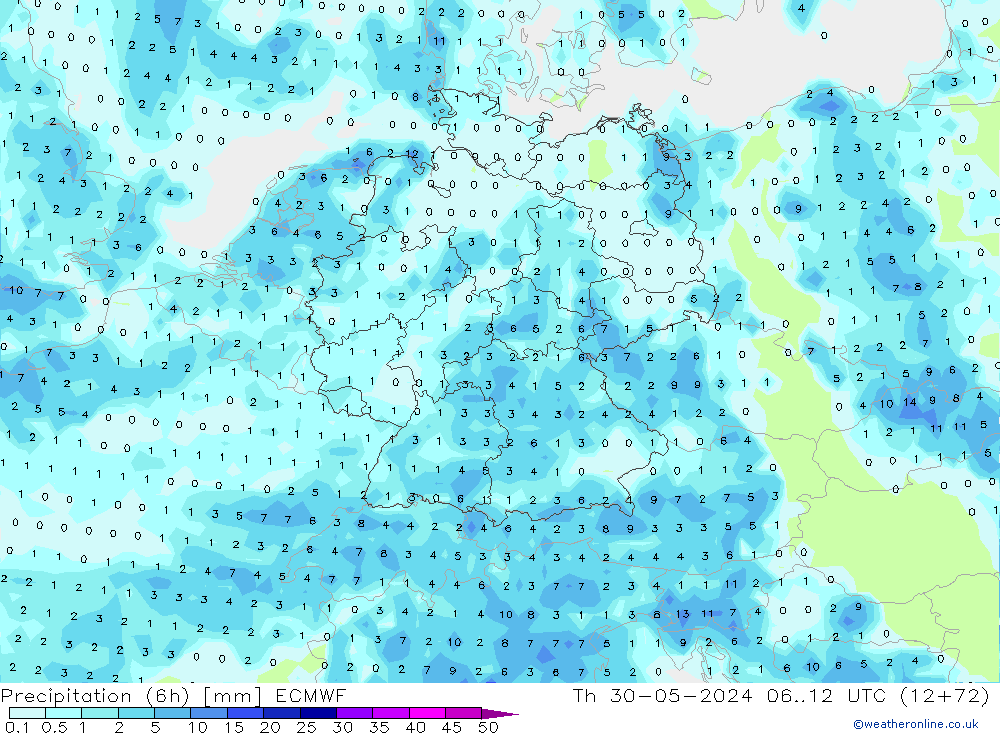 Precipitazione (6h) ECMWF gio 30.05.2024 12 UTC