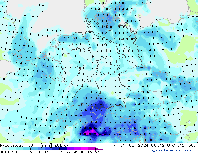 Z500/Rain (+SLP)/Z850 ECMWF Fr 31.05.2024 12 UTC