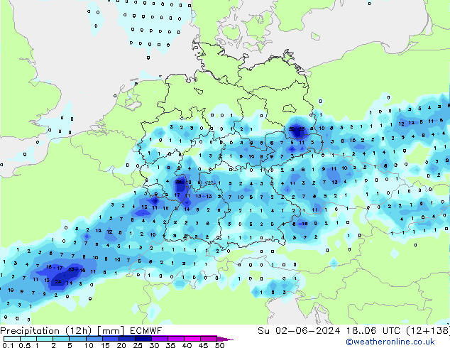 Precipitação (12h) ECMWF Dom 02.06.2024 06 UTC