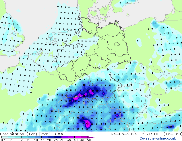 Precipitação (12h) ECMWF Ter 04.06.2024 00 UTC