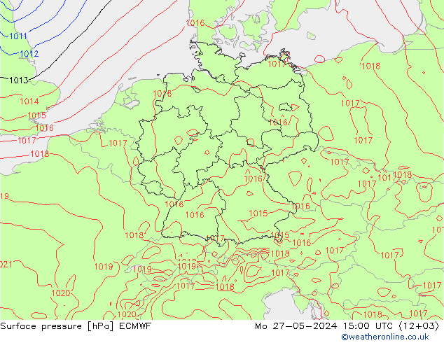 Surface pressure ECMWF Mo 27.05.2024 15 UTC