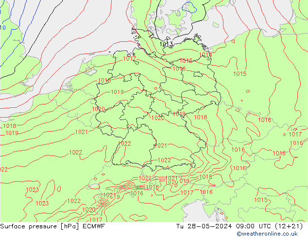 Bodendruck ECMWF Di 28.05.2024 09 UTC